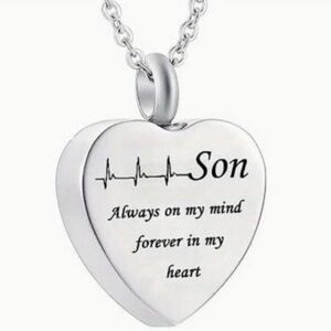 Son Memory Heart Cremation Urn Ashes Necklace- New